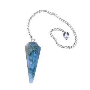 Moss Agate 12 Faceted Pendulums - Manufacturer of Gemstone Pendulum Dowsing Pendulum