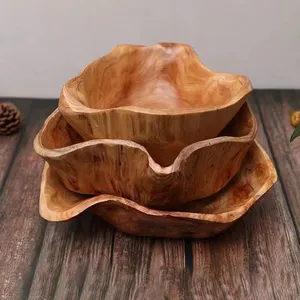 Directamente de fábrica Cunninghamia Lanceolata ensaladera de madera hecha a mano Natural Irregular creatividad tallado tazón Vintage tazón de masa