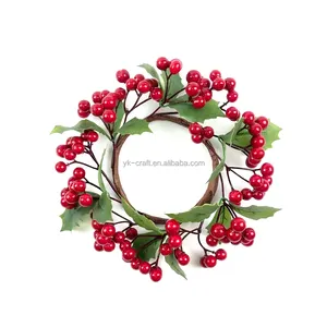 New Arrival Red Berry Circle Wreaths Wire Base With Greenery Leaves Circle Garland Christmas Door Window Hanging Ornament Wreath