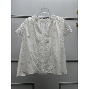 เสื้อผู้หญิงสไตล์วินเทจ ถักโครเชต์ลายฉลุ ปักลาย  ทรงหลวม  หรูหรา น้ำหนักเบา ระบายอากาศได้ดี ผ้าฝ้าย 100% แขนสั้น สำหรับฤดูร้อน - Product Image 1