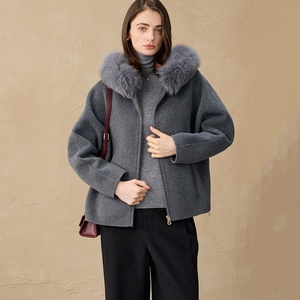 Женские зимние короткие шерстяные куртки Weshallo класса люкс с отстегивающимся воротником из натурального меха лисы и альпаки на молнии - Product Image 4