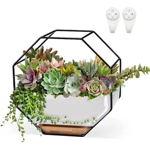 ChiRee Succulent Pots Decorative Ceramic Flower Plant Pots with Metal Holder Hanging and Place Dual-purpose Garden Planter Pot