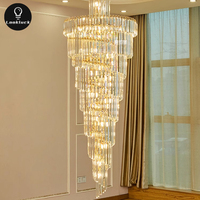 Lustre d'escalier en cristal moderne de luxe sur mesure pour hall d'hôtel Mode de commande à distance