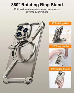 Custodia per telefono in lega di alluminio senza telaio per <span class=keywords><strong>iPhone</strong></span> 13/15/<span class=keywords><strong>14</strong></span> Pro/MAX Z custodia per telefono con anello girevole supporto per cavalletto magnetico stile Business - Product Image 6