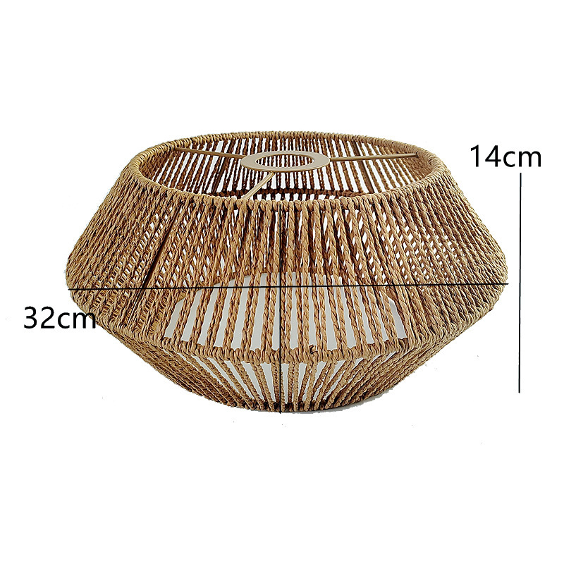 Hand-Woven Paper Rope Pendant Lampshade - Boho Rustic Rattan Style Ceiling Light Cover for Living Room & Bedroom (12.6") E27