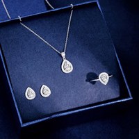 Ensemble de bijoux élégant en zircone cubique en forme de goutte d'eau, collier, boucles d'oreilles, anneaux, argent sterling 925, ensemble de bijoux de mariage pour mariée