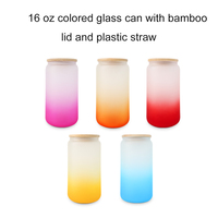 Canettes en verre colorées 16 oz, dégradé, entrepôts européennes et américaines, tasses pour Sublimation, couvercle et pailles en bambou