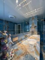 Dalles de luxe européennes en onyx bleu poli, taille sur mesure, design personnalisé, pour plans de toilette, tables, éviers et crédence de cuisine/salle à manger