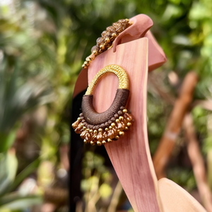 Fashion Drop Earrings 316L Stainless Steel PVD Gold Plating Sustainable Resistant <b>Brown</b> Beaded Dangle Statement Jewelry - Product Image 3