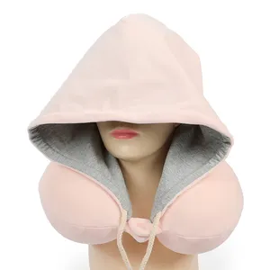 Wholesale custom comfortable fabric U Shape Hoodie Travel Memory Foam Pillow With Hat