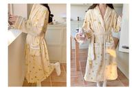 Peignoir en polaire de luxe à imprimé citron pour femme, manches longues, longueur intégrale, en flanelle douce, avec col châle et passepoil contrastant