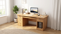 Escritorio Ejecutivo Moderno de Roble con 3 Cajones con Cerradura, Amplia Estación de Trabajo para Computadora, Ranura para PC, Superficie de Material Laminado, Hecho a Mano
