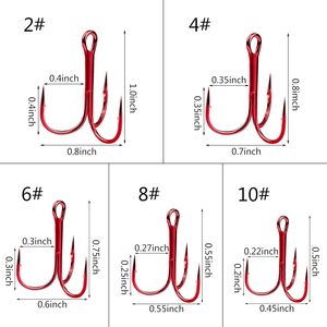 50PCS High Carbon Steel Red Treble <strong>Hooks</strong> Kit <strong>Assorted</strong> Size Triple Fishing <strong>Hooks</strong> with Round Bend for Lures Freshwater Saltwater - Product Image 2