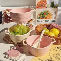 Bol à soupe en céramique à double poignée - Compatible micro-ondes, design nordique/minimaliste pour la maison et les dortoirs