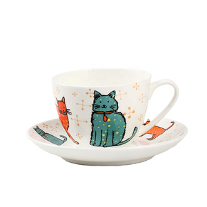 Modello animale Cat Fine Bone China grandi dimensioni tazza <span class=keywords><strong>e</strong></span> piattino, 250ml Oversize tazza di caffè americano <span class=keywords><strong>e</strong></span> piattino - Product Image 1