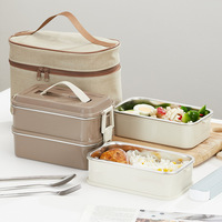304 Edelstahl Lunchbox Doppelschichtige Auslaufsichere Bento-Box Tragbarer Lebensmittelbehälter mit Griff für Büro und Schule