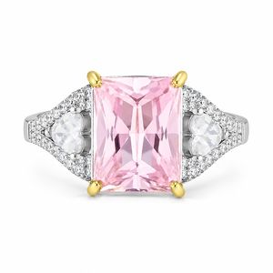 Anello classico da donna con design a cuore in cristallo rosa e taglio principessa - Product Image 2