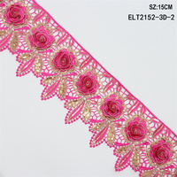 Bordure de dentelle dorée personnalisée avec paillettes, breloques et strass en cristal, broderie de bordure, ruban de dentelle