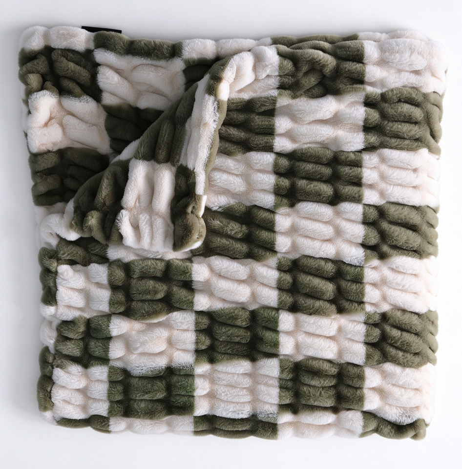 Sage Green Ivory Checkerboard Stretchy Spandex Faux Rabbit Fur Blanket ...