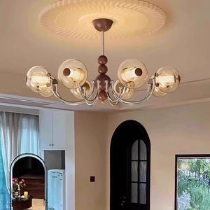 Lámpara de Techo Redonda de Estilo Vintage para Sala de Estar, con Acabado en Madera de Nogal, 6, 8 o 10 Cabezales LED, Lámpara de Techo Multicabezal, Iluminación para el Hogar - Product Image 1