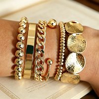 Set Gelang Emas yang Dapat Ditumpuk, Gelang Manset Bunga Boho Rantai Manik-manik Gelang Cuban Link Multipack Perhiasan Fashion Hadiah