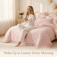 Ensemble de couette en microfibre HONI, couvre-lits légers, couvre-lits réversibles, couvre-lits rétro, ensemble de literie, couettes toutes saisons - Rose clair