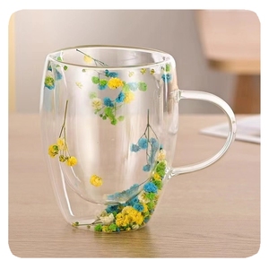 En gros 12oz Borosilicate isolé à double paroi en verre café <span class=keywords><strong>thé</strong></span> tasse tasse fleurs sèches tasse en verre - Product Image 5
