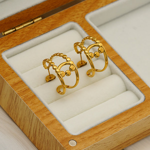 ZOGXIN Gold Geometric Hoop Earrings C Shape Beaded Design Fashion Stud Earrings - Product Image 3