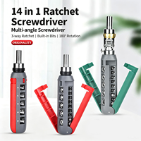 Kit combiné de douilles à cliquet à tête plate Phillips OEM compact, ensemble d'outils de précision multifonctionnel 14 en 1, tournevis à cliquet universel