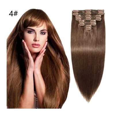 Wholesale easy wear clip in hair extensions 100 remy human hair A set of eight piece human hair extension clip