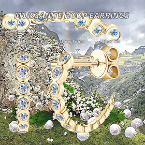 Pendientes de media aro modernos para mujer, color D, redondos, de plata de ley 925 con moissanita, chapados en rodio/platino, engaste de garra - Product Image 2