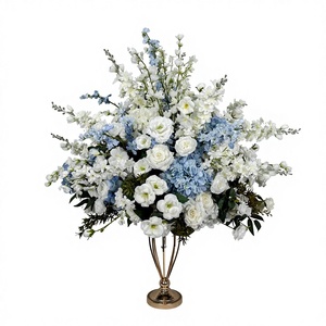 Centres de table de mariage populaires, boule de fleurs artificielles en soie bleue et blanche réaliste, faite à la main, moderne, 70 cm, pour la décoration de table de mariage - Product Image 1