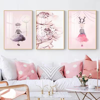 Poster merah muda Modern, dekorasi rumah untuk ruang tamu, lukisan kristal porselen, seni dinding, potret anak perempuan