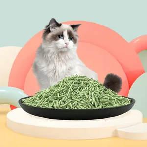 制造商超吸水高级易清洁植物猫砂绿茶香味生态条纹形状强凝块豆腐猫砂