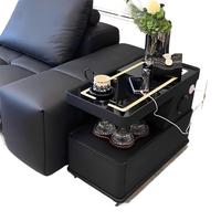 Table d'appoint de canapé moderne avec plateau en marbre et cadre en bois, meuble de rangement multifonctionnel minimaliste intelligent pour la maison