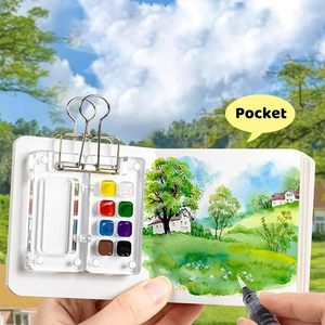 Mini juego de pintura de <span class=keywords><strong>acuarela</strong></span> con paleta de pinceles, Kit de viaje de 12 colores, cuaderno de bocetos de bolsillo, no tóxico para artistas y estudiantes - Product Image 5