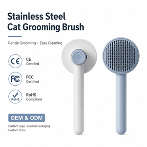Brosse de toilettage pour animaux de compagnie OEM minimaliste bicolore bleu clair et blanc, à poils doux, respectueuse de la peau, anti-rayures, à tête ronde - Product Image 1