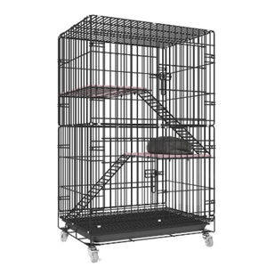 Plateformes et rampes pliables de luxe simples à 2 niveaux pour cage à chat, 73 cm, 2 portes, plateau coulissant, 4 roulettes, en métal massif, noir, blanc, bleu, boîte - Product Image 1