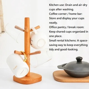 13Cm Light Beige Space-Saving Kitchen Storage Solid Wood <b>Cup</b> Rack With 6 Hooks - Product Image 2