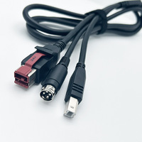 Kabel USB Hosiden 3Pin Din & USB B Male ke 24V untuk Printer EPOS IBM CYBERDATA