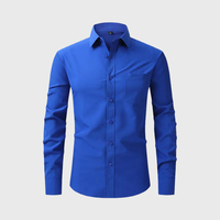 Großhandel Herren Königsblau Einfarbiges Langarm-Hemd Business Casual Button-Down-Hemd Mit Tasche