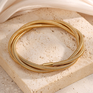 Bracelet Uilz ARB3694 style INS en acier inoxydable pour femme, multi-rangs, rond, doré, triple spirale, torsadé - Product Image 4