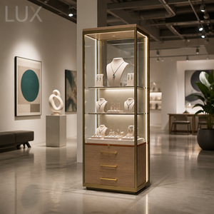 LUX High-End Floor Standing Jewelry Display Cases with LED Lighting and Wooden Drawers for Luxury Showroom Direct Manufacturer - Product Image 2