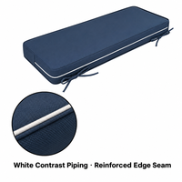 Coussin de banc bleu marine personnalisé, imperméable et résistant aux UV, avec passepoil blanc et sangles de fixation pour balançoire, jardin, terrasse, porche extérieur