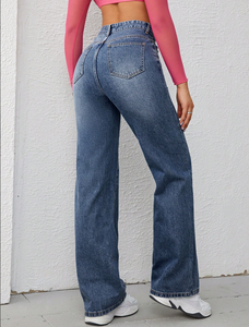 Jeans a Vita Alta a Gamba Dritta da Donna, Pantaloni in Denim Traspiranti Casual, Design Stampato Invernale, Taglia XL - Product Image 2