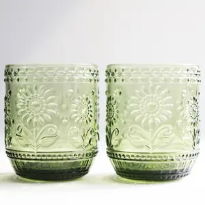 Logo personnalisé lavable au lave-vaisselle coloré gris violet vert fleur gobelet en verre verres épais tasse pour restaurant