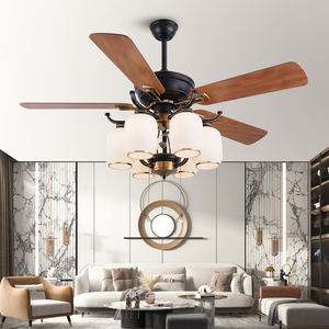 Luxury 52-Inch Bronze Wooden Color Antique Ceiling Fan 5 Blades for Hotel Living Room <b>Remote</b> <b>Control</b> <b>Switch</b> LED Factory Supplied - Product Image 1