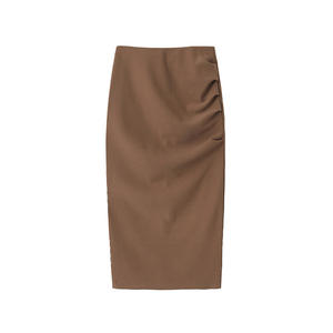 Falda Midi de Satén de Color Sólido Kendall Jeans para Mujer, Corte Ajustado, Cintura Natural, Color Mocha Café, Talla Grande, Atuendo Profesional - Product Image 1