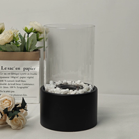 Table de foyer extérieur en acier inoxydable noir et blanc avec verre à feu, cheminée de table portable à éthanol pour la cuisson en extérieur