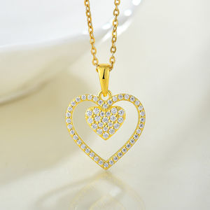 Plaqué or 18 carats Zircon Dainty Layered Double Heart Design Pendentif Collier Bijoux en argent sterling 925 <span class=keywords><strong>pour</strong></span> femmes - Product Image 2